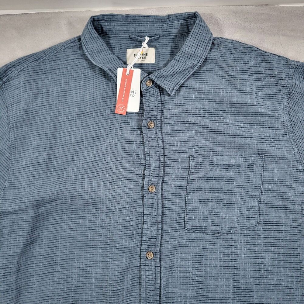 Marine Layer Mini Stripe Cotton Selvedge Shirt Mens 2XL Blue Long Sleeve NWT